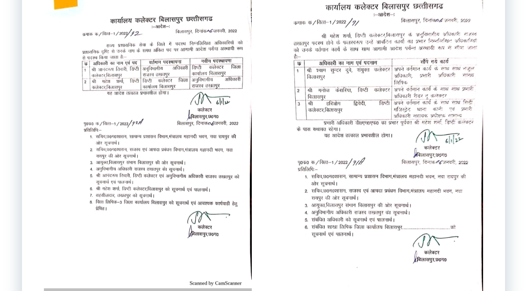 कलेक्टर ने महेश शर्मा डिप्टी कलेक्टर को तखतपुर एसडीएम नियुक्त किया