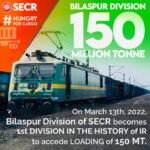 ब्रेकिंग न्यूज़:- बिलासपुर भारतीय रेलवे के इतिहास में 150 मिलियन टन लोडिंग करने वाला पहला मंडल बना