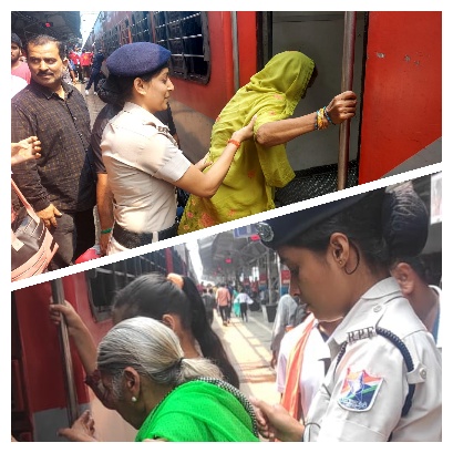 ऑपरेशन सेवा के तहत रेसुब रायगढ की महिला कांस्टेबलों ने वृद्ध रेल यात्रियों को ट्रेनों में चढ़ाने की मानवीय सेवा की मिसाल कायम कर रहे हैं