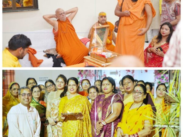 स्वामी निश्चलानंद सरस्वती महाराज का आशीर्वाद लेने लगी होड ,विधायक शैलेश पांडे रितु पांडे के अलावा भक्तों ने किया चरण पादुका पूजन